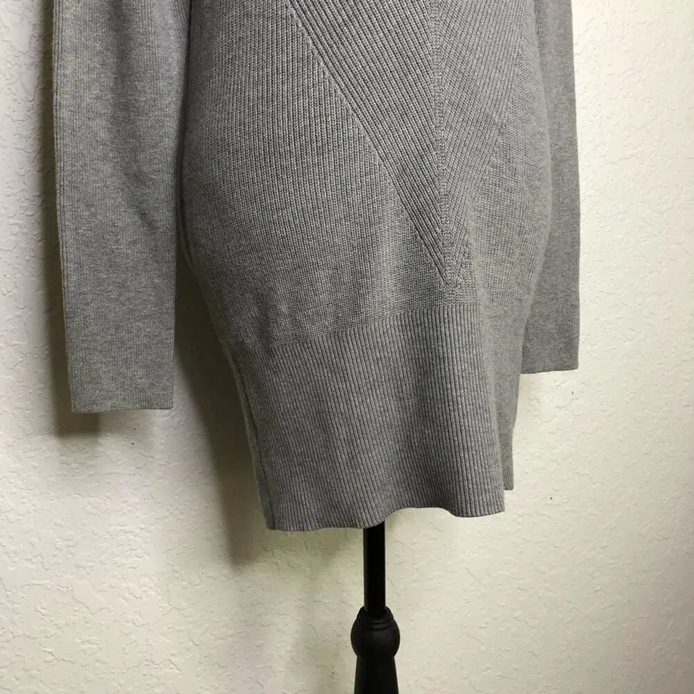 WHBM gray v neck mixed ribbed knit cashmere blend tunic sweater size Medium